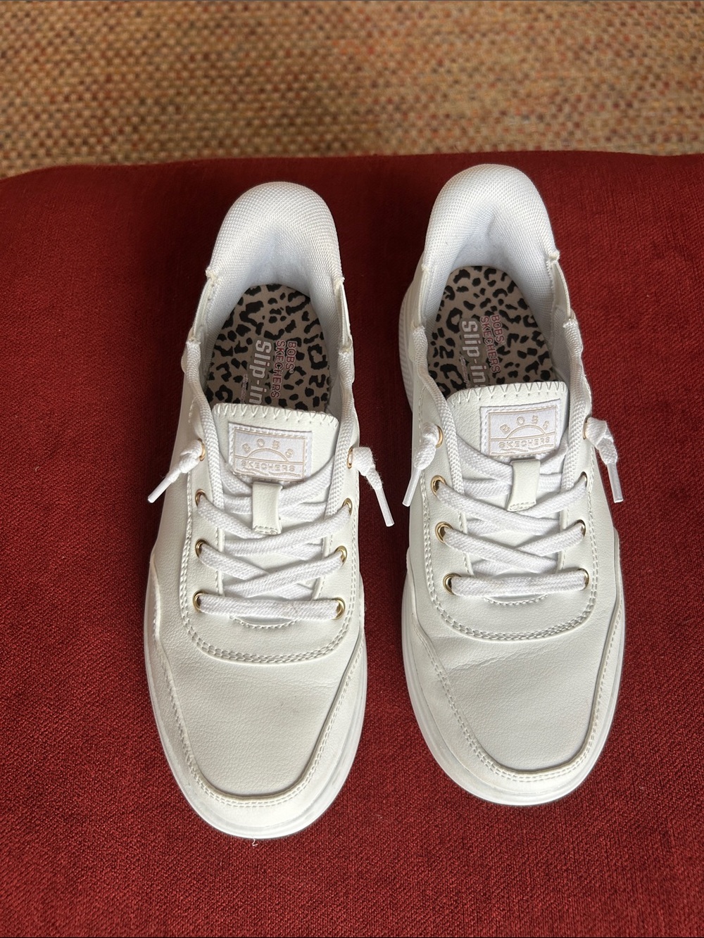 Women's Skechers Bob’s White Slip-On Leather Sneakers